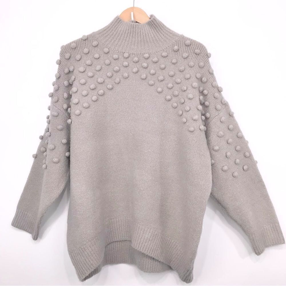 1.4.3. Story by Line Up Gray Pompom Soft Knit Pullover Turtleneck Sweater